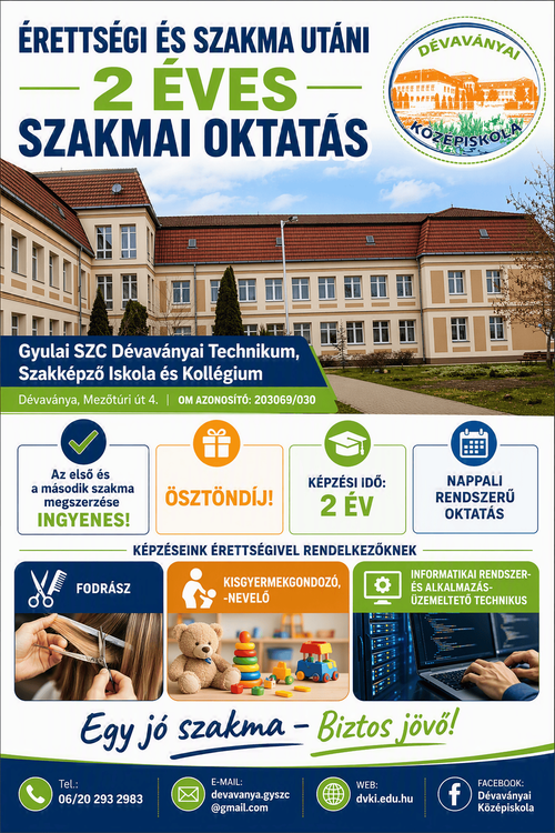 2 éves szakmai oktatás