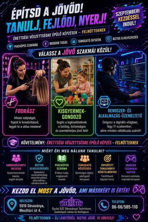 🚀 TANULJ ÚJ SZAKMÁT, ÉPÍTSD A JÖVŐDET! Érettségire épülő képzések felnőtteknek – szeptemberi kezdéssel!