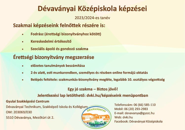 Képzési kínálatunk -2023. augusztus